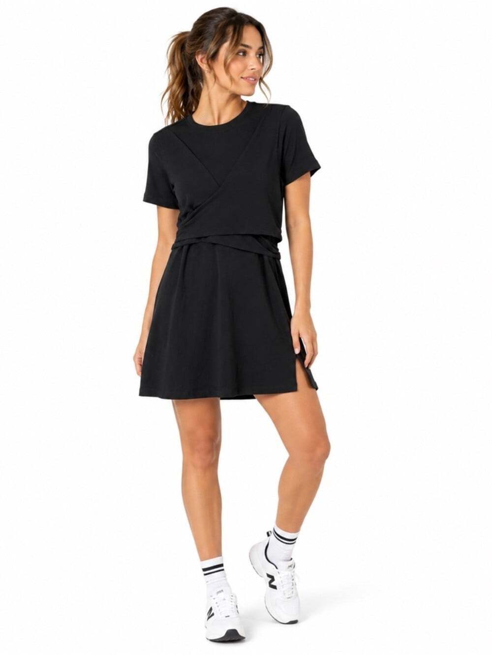 Lululemon Black Wrap Front T Shirt Dress Athleisure Minimalist Size 10 Casual